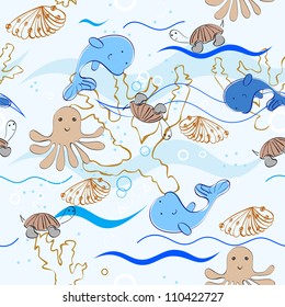 Babies  hand-drawn sea seamless pattern. Sea background