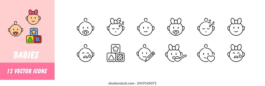 Babies icon set. Linear style. Vector icons