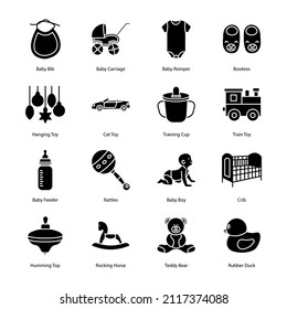 Babies, Kids and Childhood Glyph Icons - Solid, Vectors