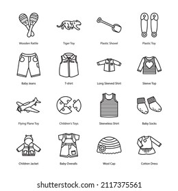Babies, Kids and Childhood Outline Icons - Stroked, Vectors