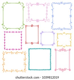 Babies and Kids photo frames vector set, Childrens drawing doodle style, Cute ornamental colorful floral photo frames for decoration and design