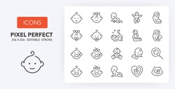 Babies, Motherhood And Lactation Thin Line Icon Set. Outline Symbol Collection. Editable Vector Stroke. 256x256 Pixel Perfect Scalable To 128px, 64px...