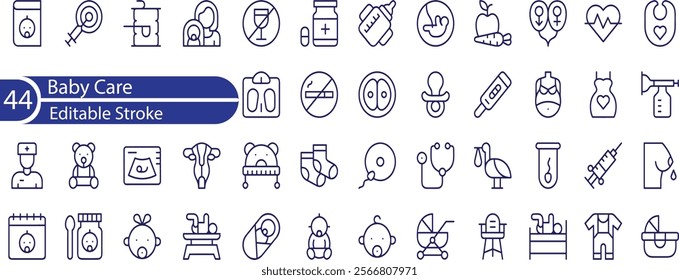 Babies, motherhood and lactation thin line icon set. Outline symbol collection. Editable vector stroke.