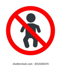 Babies not allowed, red forbidden sign with little child icon isolated on white background