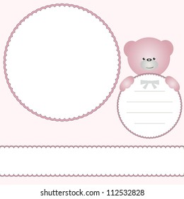 Babies photo frame or invitation card with teddy bear