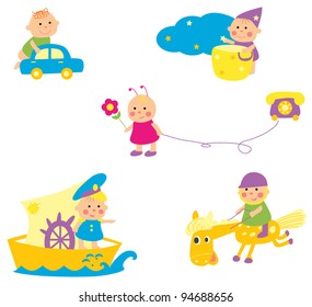 Babies playing. Profession. Vector illustration