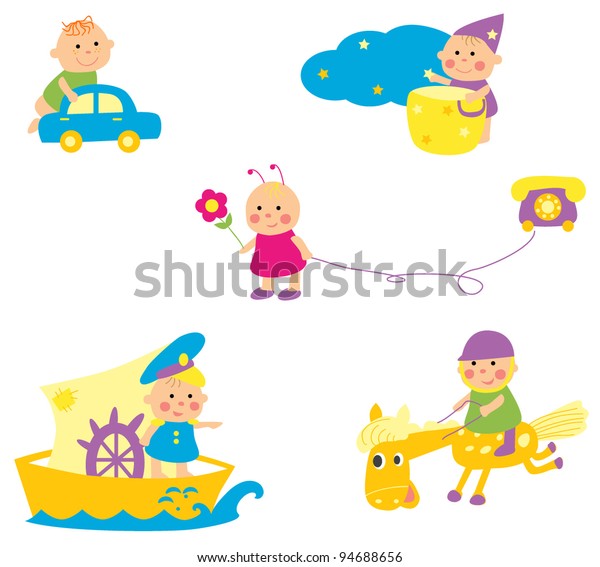 Babies playing.\
Profession. Vector\
illustration