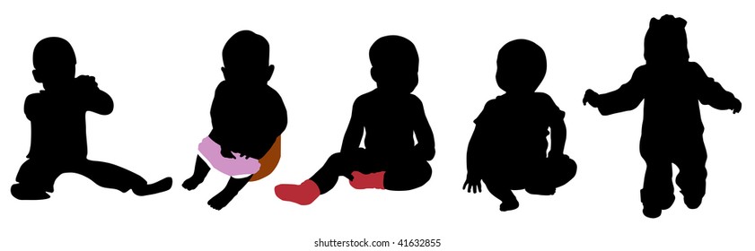 Babies Silhouettes on the white background