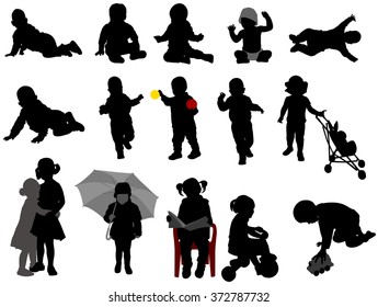 babies and toddlers silhouettes collection - vector