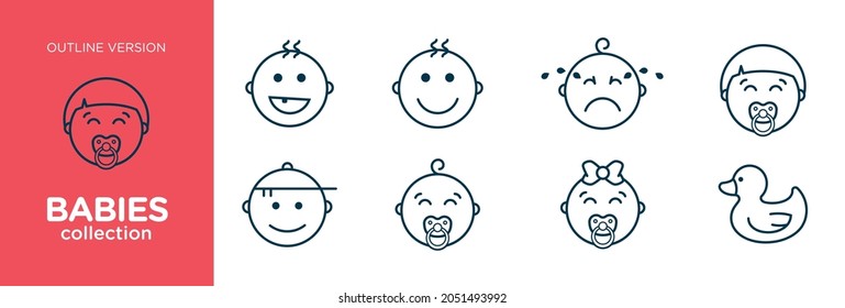 Babies and Toys icons. Color and outline version