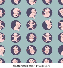 Babies in wombs seamless surface pattern. Great for invitations, baby shower, gender reveal projects, fabrics. 
