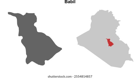 Babil governorate blank outline map set