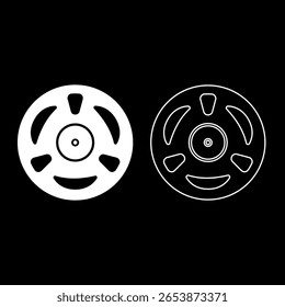 Babina para conceito de música de filme cinema sinal redondo bobina conjunto ícone branco cor vetor ilustração imagem simples sólido contorno linha de contorno fino estilo plano