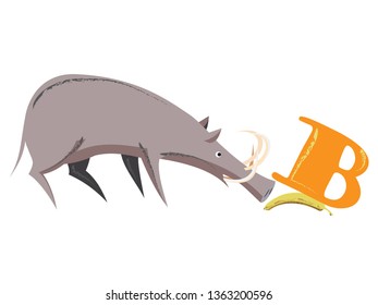 Babirusa and banana, strange animals alphabet, letter B