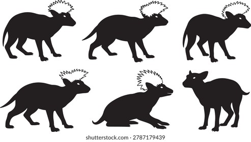 Babirusa pig vector silhouettes, wild boar animal shapes.