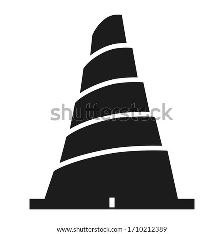 The Bable tower with silhouette.  Isolated vector pictogram of cracked tower. Famous building icon. 