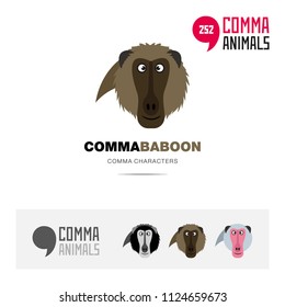 Baboon Ape animal concept icon set and modern brand identity logo template and app symbol based on comma sign