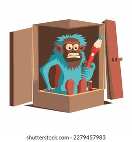 A Baboon in a box with a paintbrush flat logo style