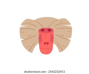 Baboon face close-up, emphasizing facial structure and distinctive features. Suitable for wildlife themes, educational materials, or animal illustrations. Vector illustration.