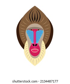 Baboon face. Vector illustration. Cartoon. Poster, card.