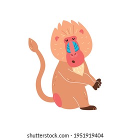 Baboon with a happy face, vector illustration on a white background.
