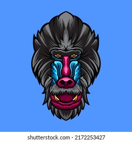 Baboon Head Animal Vector Illustration