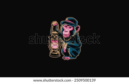 baboon holding lantern vector illustration artwork design
