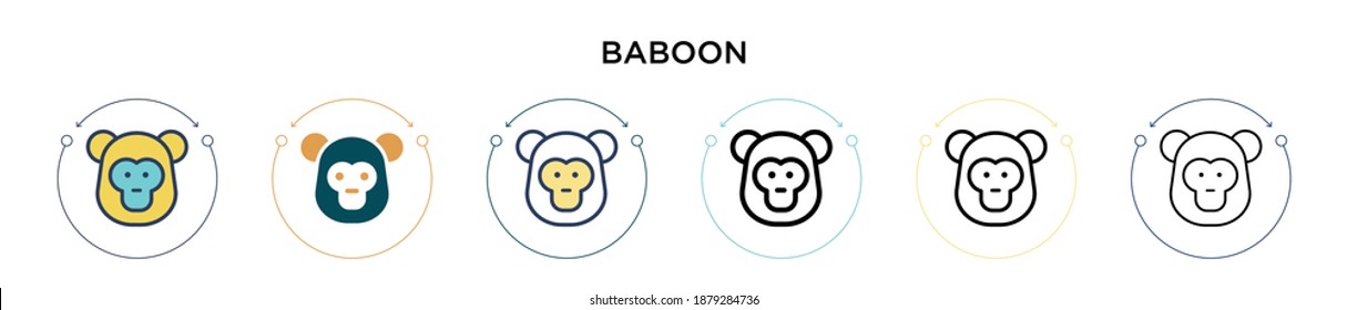 Baboon icon in filled, thin line, outline and stroke style. Vector illustration of two colored and black baboon vector icons designs can be used for mobile, ui, web