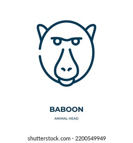 Icono de Baboon. Ilustración vectorial lineal de la recogida de la cabeza animal. Esquema del vector de icono de babuena. Símbolo de línea delgada para uso en aplicaciones web y móviles, logotipo, medios impresos.