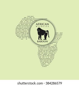Baboon silhouette with sample text shaped if form of Africa continent - vector illustration