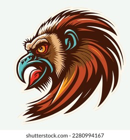 Baboon or wild animal roaring muzzle for sport team mascot. Vector isolated flat icon of wildcat Peacock predator symbol for blazon, badge or hunting nature adventure club.