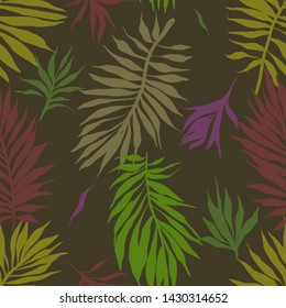 BAbstract tropical plants pattern. Hand drawn fantasy exotic sprigs. Seamless floral background made of herbal foliage leaves for fashion design, textile, fabric and wallpaper.