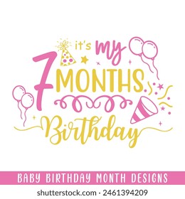 Baby 7 months birthday decorative, baby birthday months designs svg