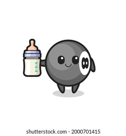 baby 8 ball billiard cartoon character with milk bottle , cute style design for t shirt, sticker, logo element