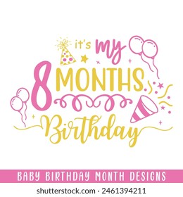 Baby 8 months birthday decorative, baby birthday months designs svg
