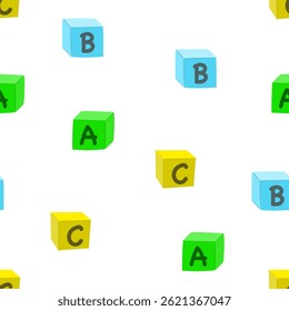 Baby abc blocks toy plastic cubes vector illustration, seamless pattern.