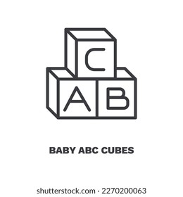 icono de los cubos de bebé abc. Línea delgada de cubos de bebé abc, juega icono de la colección de educación. Vector de contorno aislado en fondo blanco. El símbolo modificable de los cubos de bebé abc se puede usar web y móvil