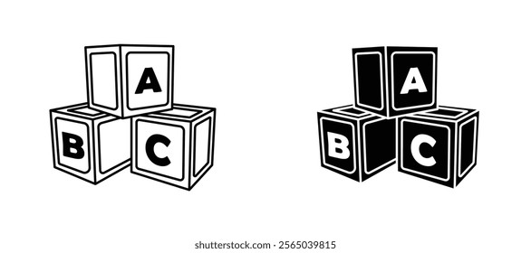 Baby ABC cubes icons in outline and fill. vector illustration for ui.