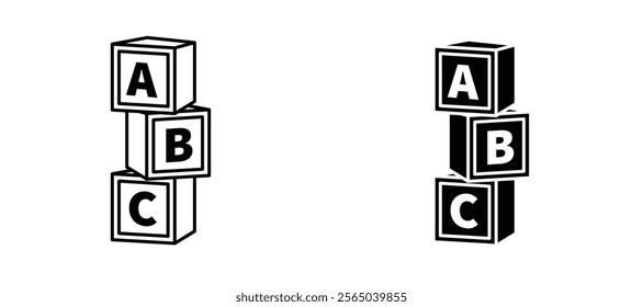 Baby ABC cubes icons in outline and fill. vector illustration for ui.