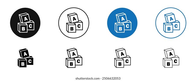 Baby ABC cubes vector icon in black and blue colors
