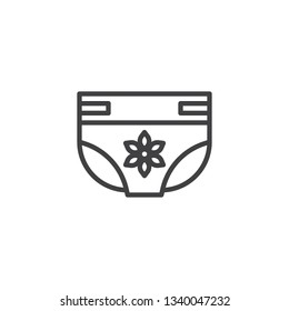 Baby absorbent diaper line icon. linear style sign for mobile concept and web design. Diaper with flower outline vector icon. Symbol, logo illustration. Pixel perfect vector graphics