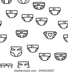 Baby Absorbent Diapers Vector Seamless Pattern Contour Illustration