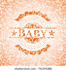 Baby abstract emblem, orange mosaic background