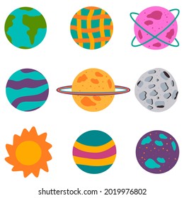 Baby abstract hand-drawn planet set of elements in bright colors