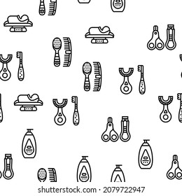 Baby Accessories And Equipment Vector Seamless Pattern Thin Line Illustration