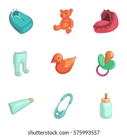 Baby accessories icons set. Cartoon illustration of 9 baby accessories vector icons for web