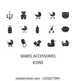 juegos de iconos de accesorios para bebés . símbolo del paquete de accesorios de bebé vectores para web infográfica