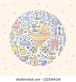 Baby accessories icons set. Vector illustration