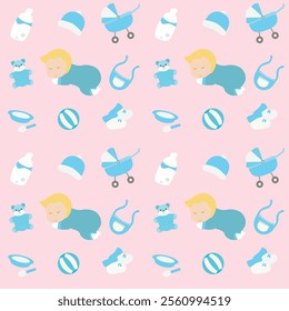 Baby accessories pattern for fabric and seamless background.