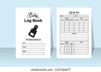 Baby activity tracker notebook interior. Infant daily condition log book interior for mother. Interior of a journal. Daily baby activity and condition tracker notebook template for mother.